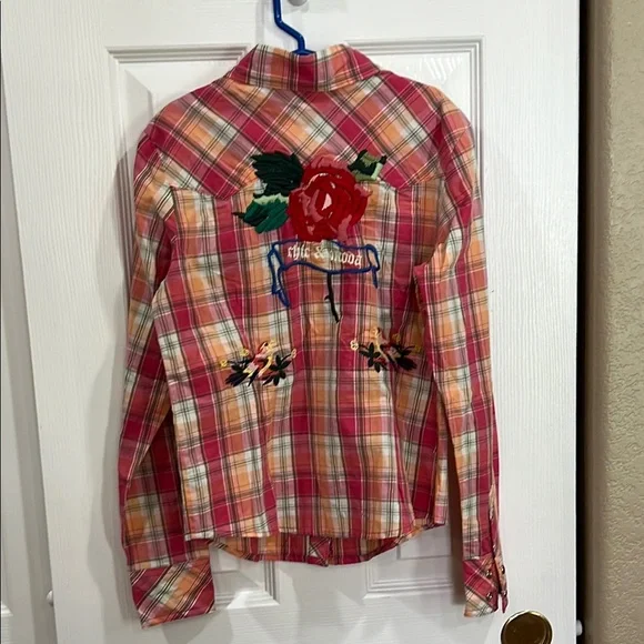 Vigoss Button Down Shirt with Western Flair embroidered flowers size medium - Picture 5 of 8